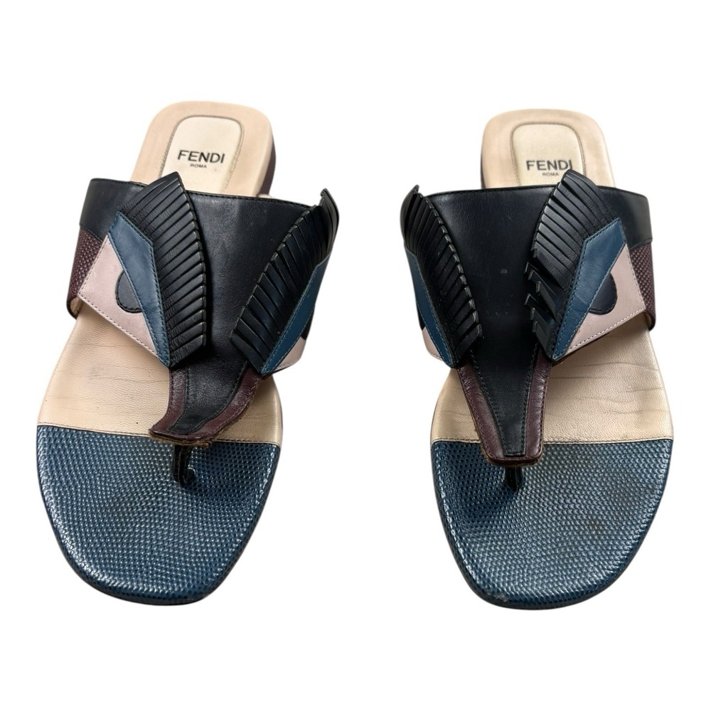 Fendi Roma Colorblock Leather Slide Sandals‎ Size 38 EU Made in Italy - Picture 3 of 12